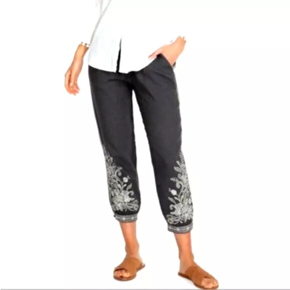 Johnny Was Blue Embroidered Capris